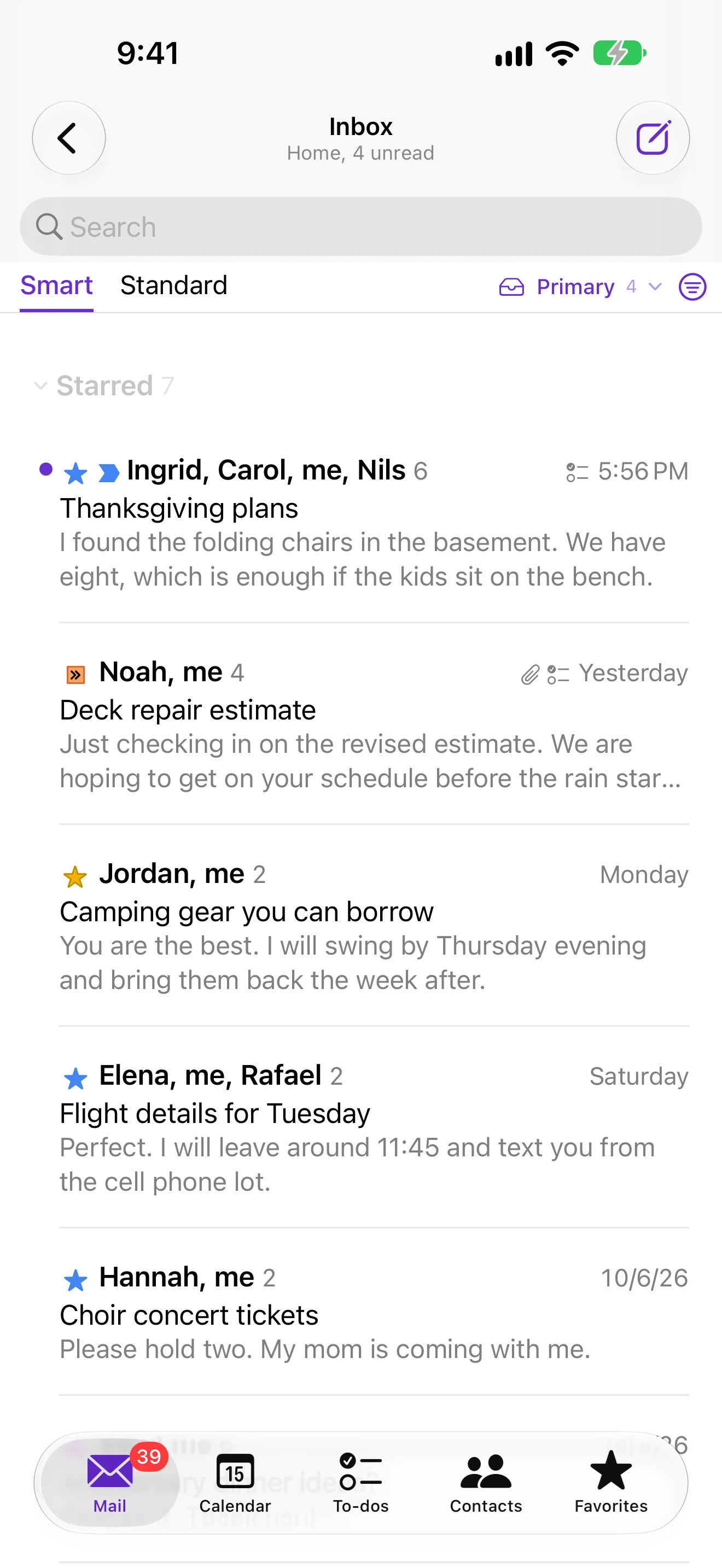MooseMail inbox on iPhone