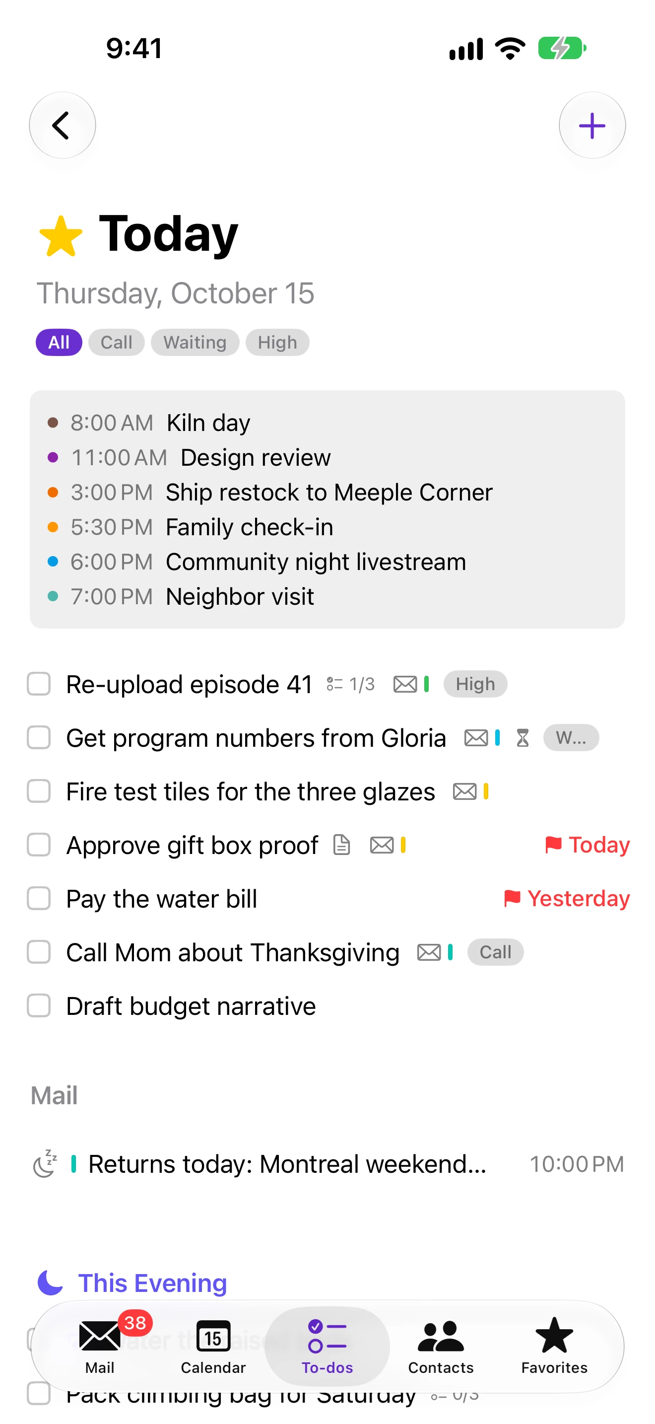 MooseMail Today list on iPhone